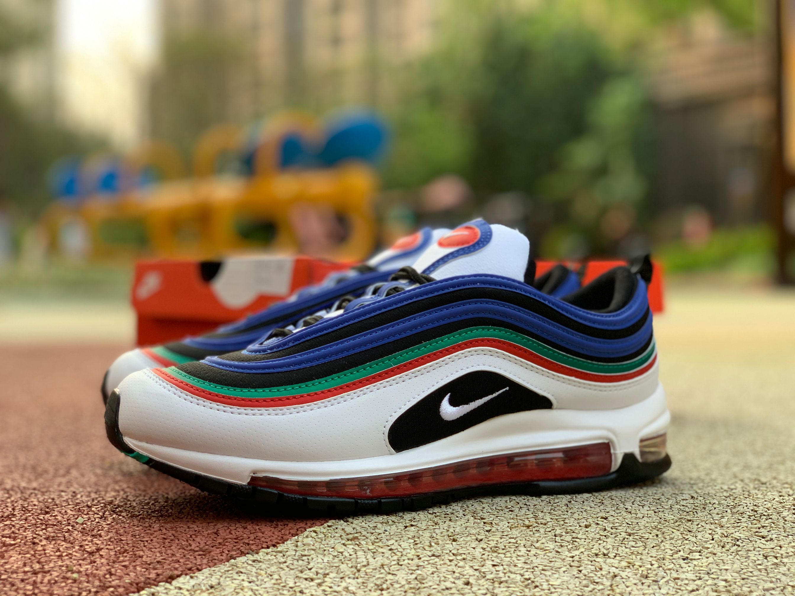 Latest Release Nike Air Max 97 Running Shoes White/Multi-Color/Hyper